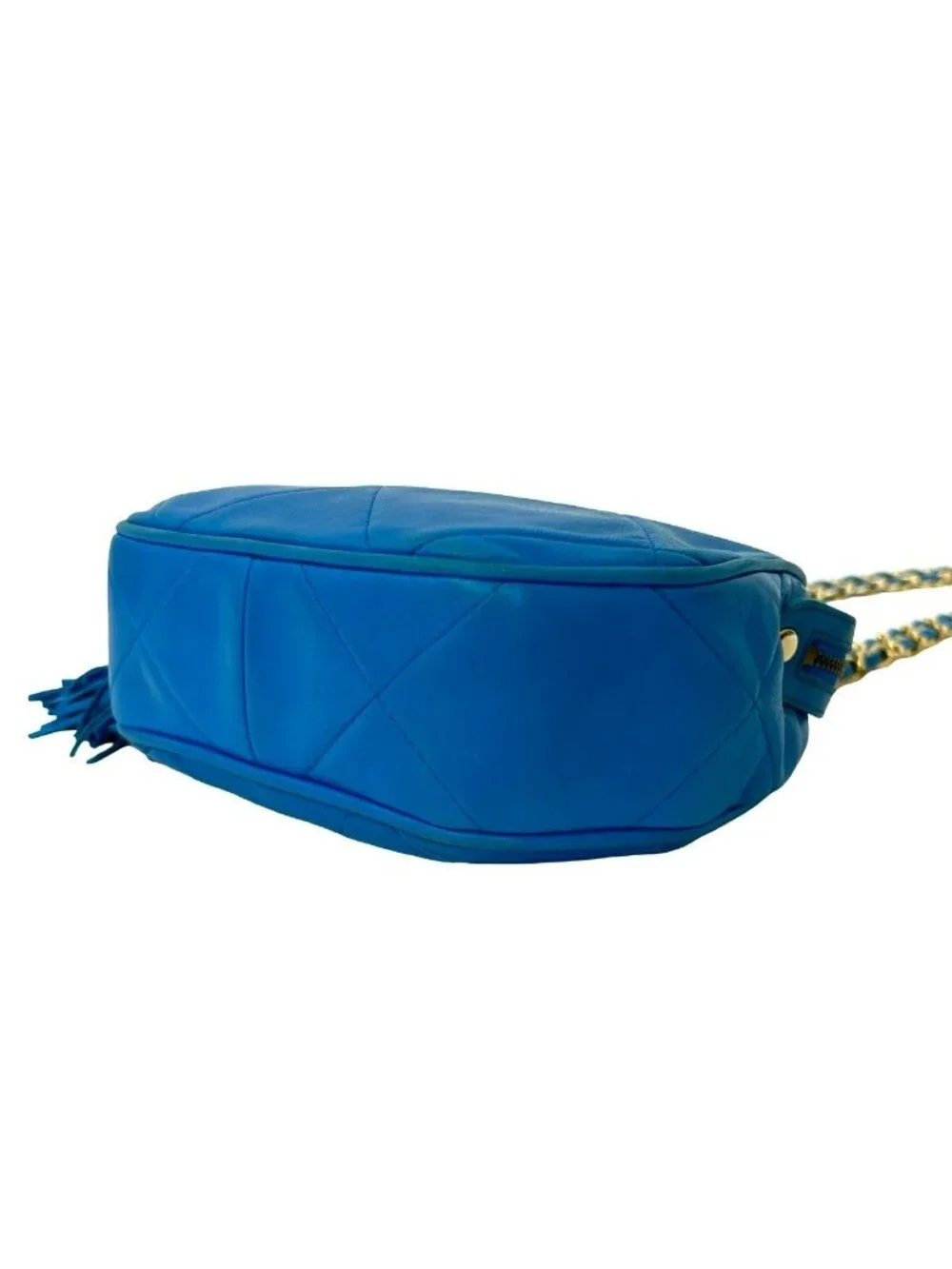 Chanel Card and CC Logo Fringe Lambskin Leather Chain Shoulder Bag Blue - Picture 8 of 10